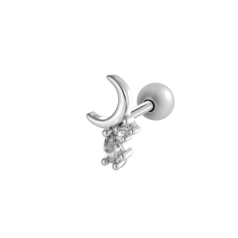 Orecchino piercing in zircone color rame e oro a forma di cuore e stella, 1 pezzo