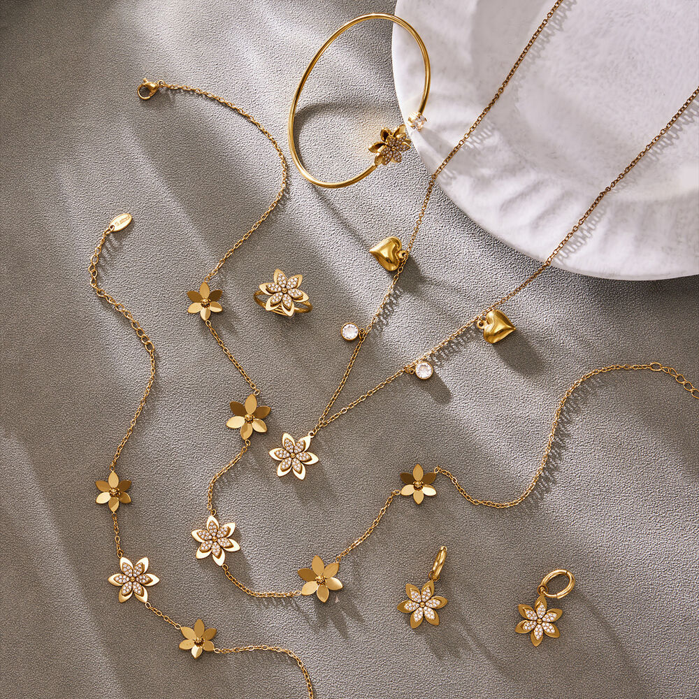 Set di gioielli da donna in acciaio inossidabile color oro con zirconi, impermeabili e anti-ossidazione h5Immagine2