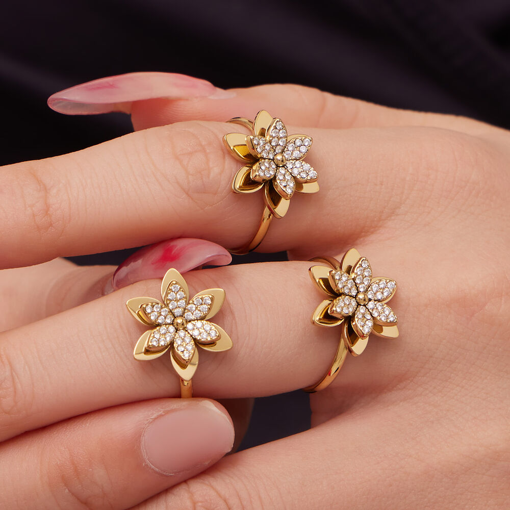 Set di gioielli da donna in acciaio inossidabile color oro con zirconi, impermeabili e anti-ossidazione h5Immagine4