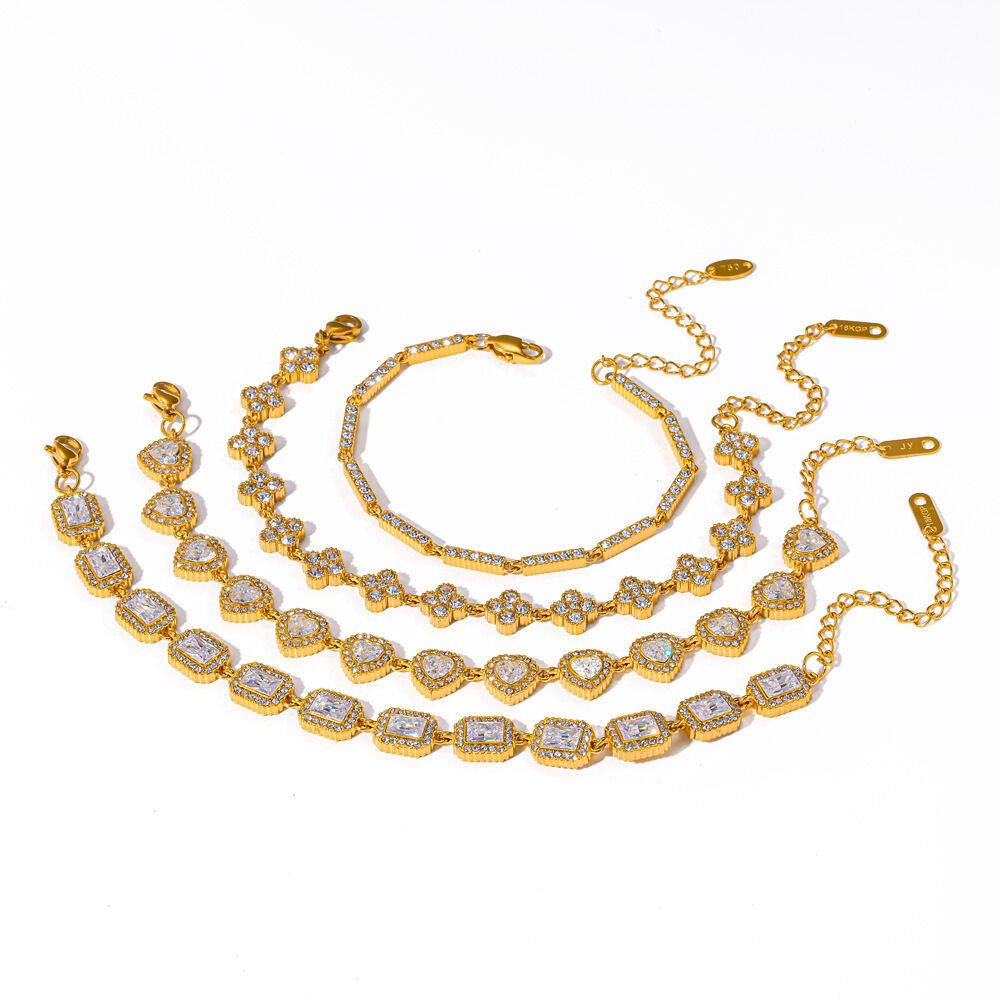 Romantisches Blumenarmband aus Edelstahl, wasserdicht, goldfarben, mit Strasssteinen Bild4