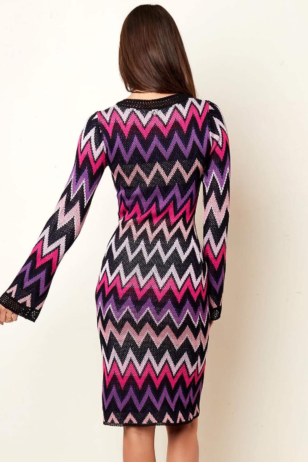 Viskose Damen Midi Kleid Zickzack Muster Bild7