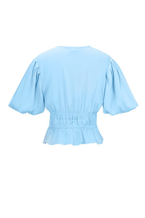 Polyester Women's Short Sleeve Top Puff Sleeve Tie Waist h5 Picture3