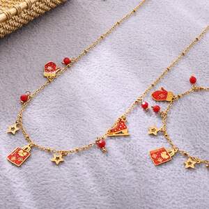 Conjuntos de joyas de acero inoxidable dorados, resistentes al agua y de lujo para mujer, regalo de Navidad h5 Imagen7