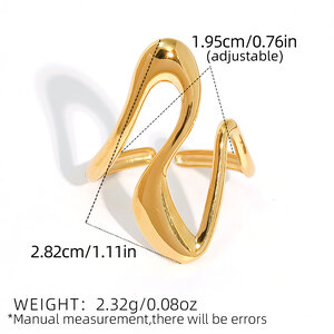 1 stuk eenvoudige, onregelmatig gevormde, waterdichte, goudkleurige statement ring voor dames van roestvrij staal h5 Afbeelding2