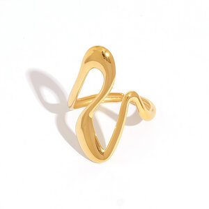 1 stuk eenvoudige, onregelmatig gevormde, waterdichte, goudkleurige statement ring voor dames van roestvrij staal h5