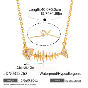 Urlaubsfisch Edelstahl wasserdicht goldfarbene Strass-Damenhalsketten-Sets h5 