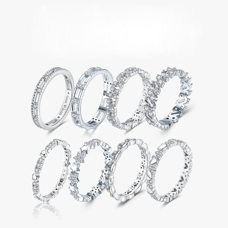 Simple Series Daily Irregular Shape Patchwork S925 Rhodium Plating Zircon Women's 925 Sterling Silver Color Rings