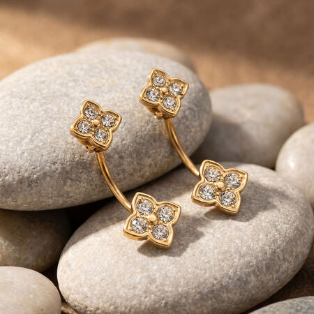Blumenförmige, wasserdichte Edelstahl-Ohrstecker in Goldfarbe mit Strasssteinen für Damen