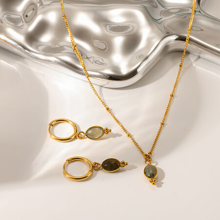 Klassische Retro-Schmucksets aus Edelstahl in Ellipsenform, wasserfest, goldfarben, mit Natursteinen