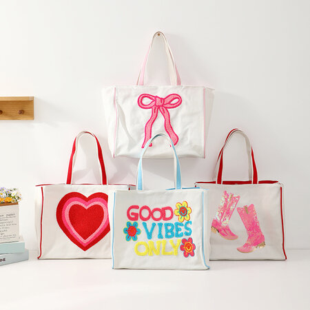 1 Piece Sweet Heart Bow Knot Canvas Tote Bag