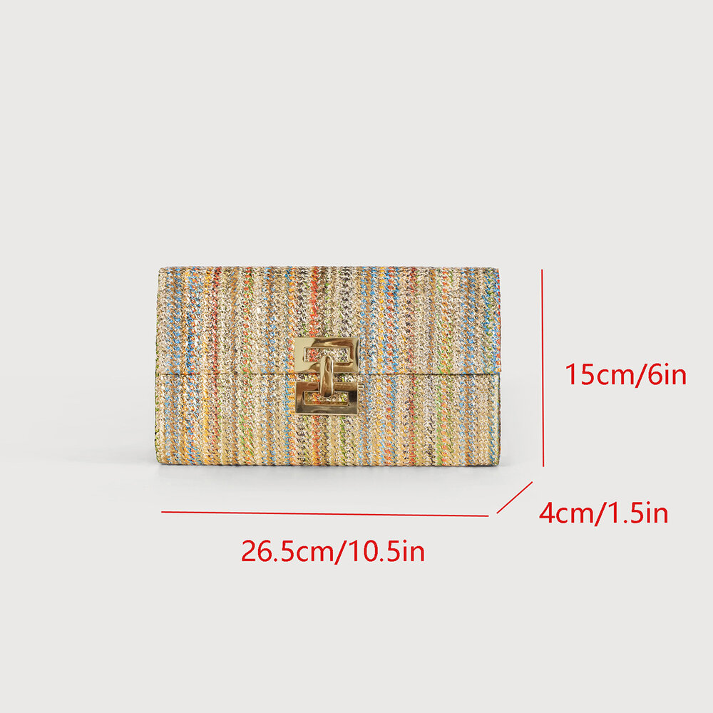 Evening Style Woven Mixed Color Straw Women's Clutches h5Picture4