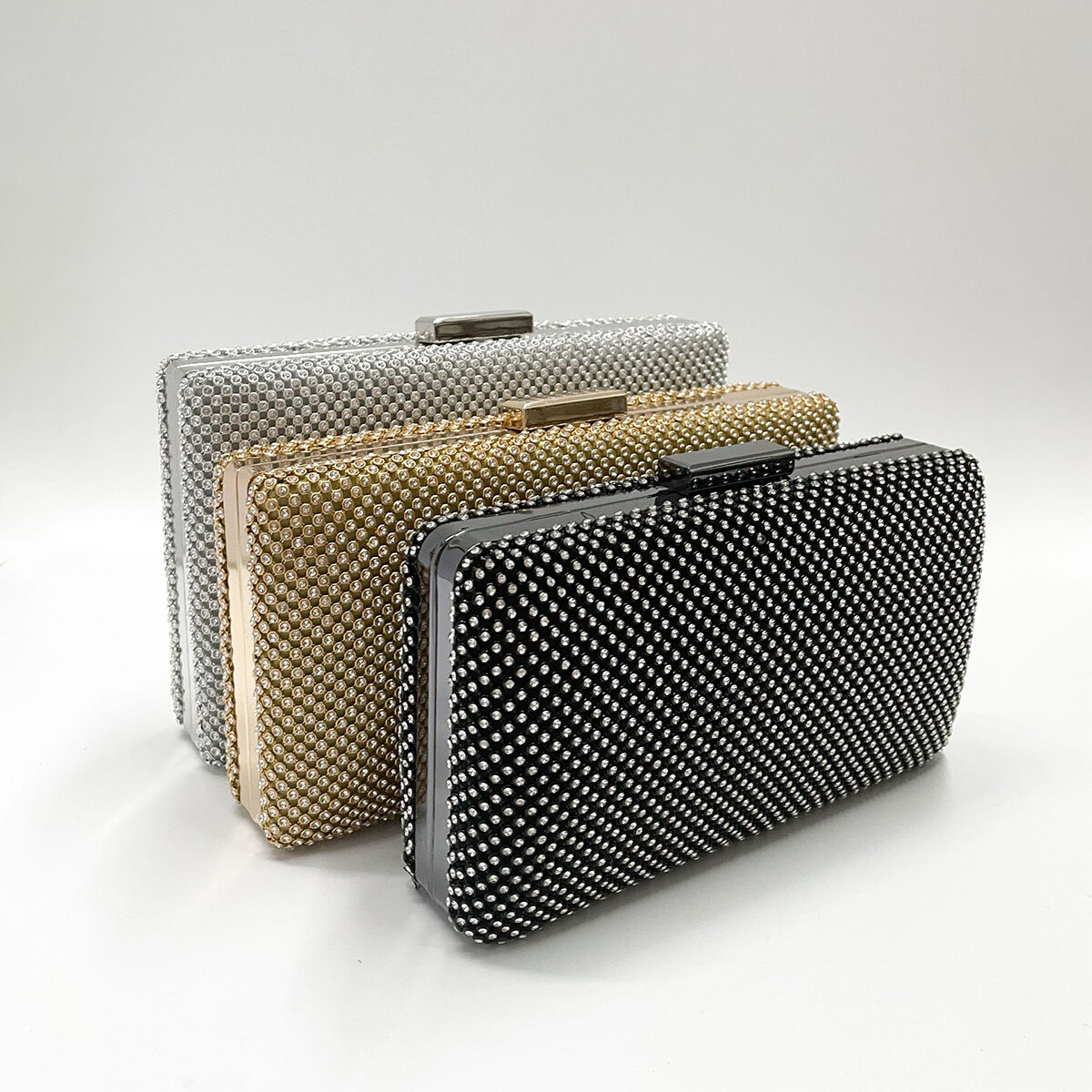 Evening Bag Style Square Box Shape Solid Color Rhinestone Women's Clutches 2