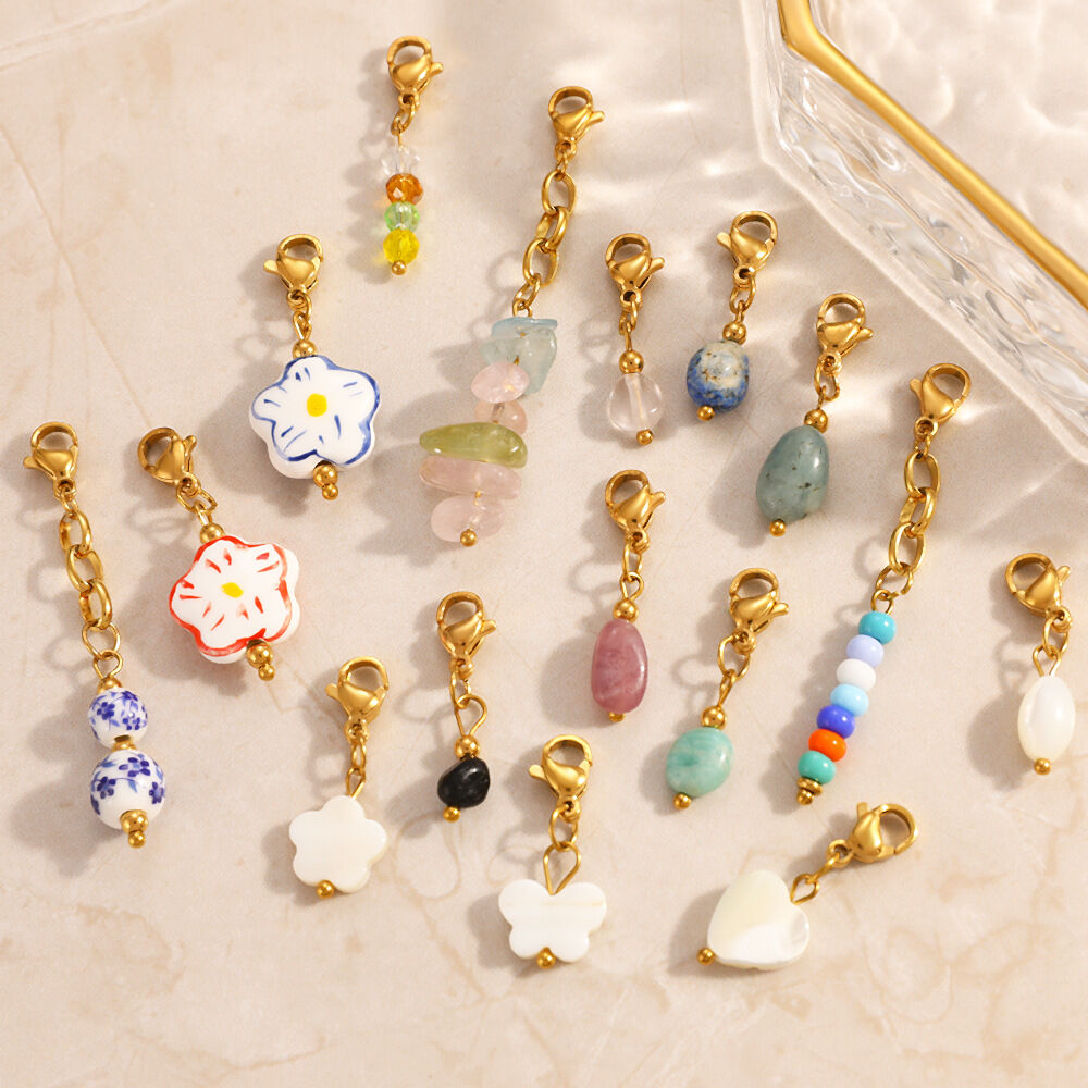 Simple Natural Stone Beads Stainless Steel Waterproof Gold Color Women's Pendants h5 Picture2