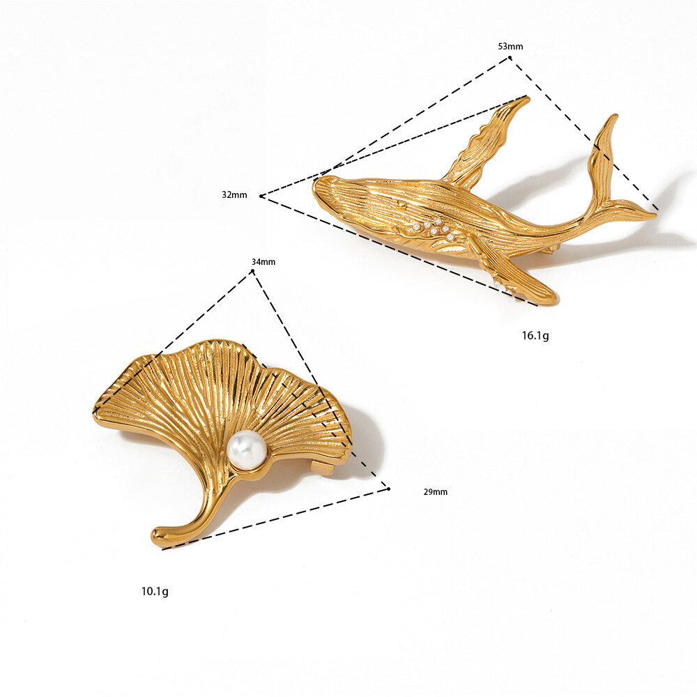 Retro Animal Leaf Stainless Steel Gold Color Brooches Picture5