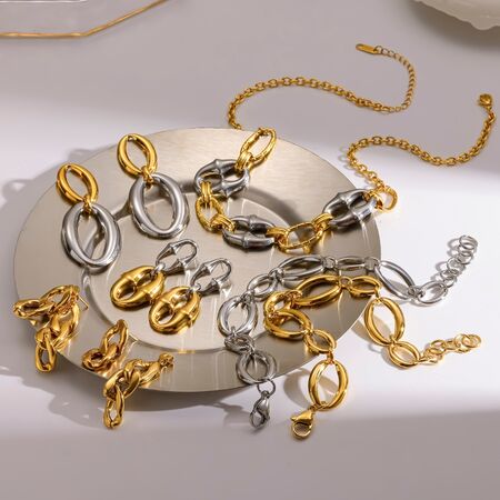 Ohrringe-Sets für Damen, aus wasserfestem Edelstahl in Ellipsenform und Goldfarbe