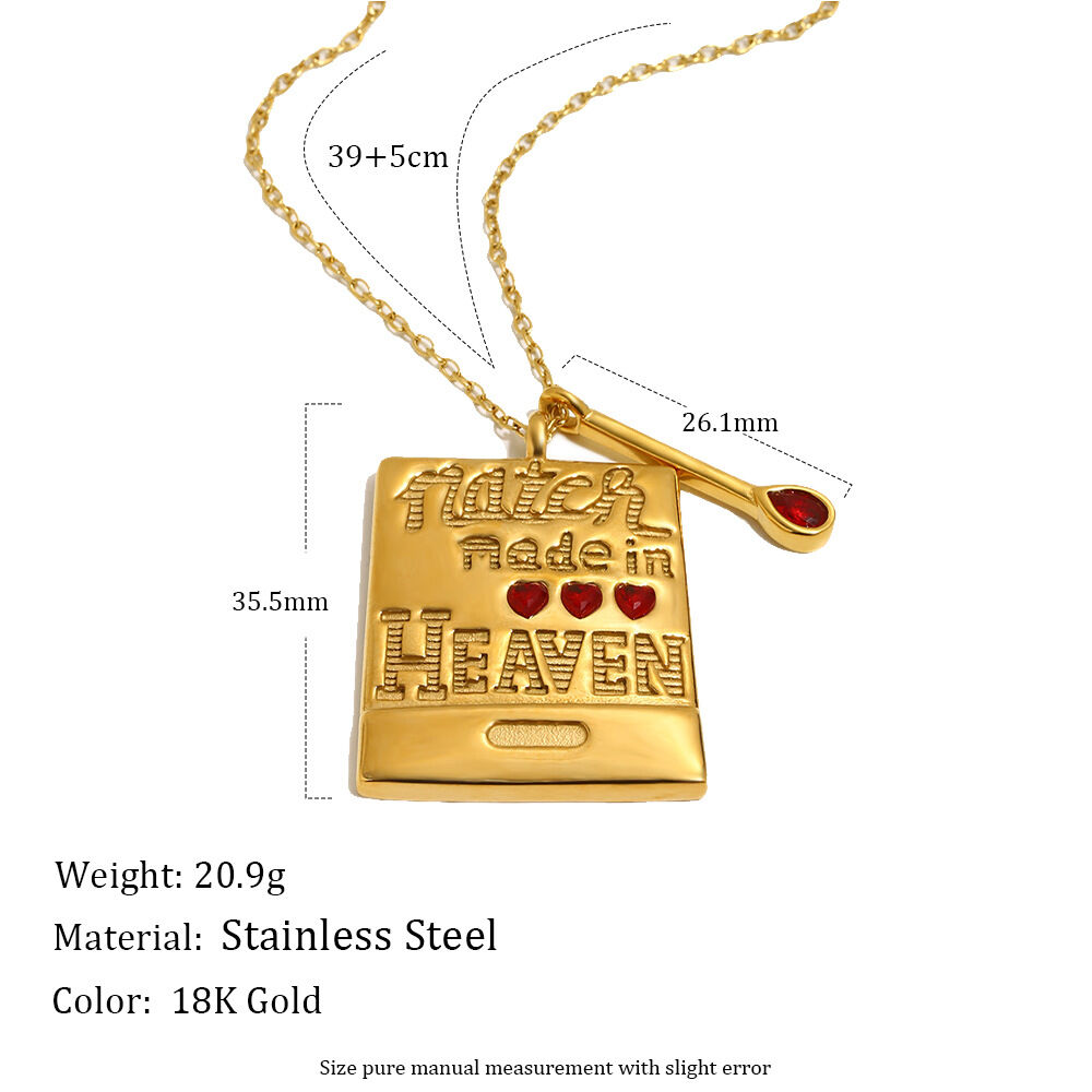 Retro Letter Rectangle Stainless Steel Waterproof Gold Color Rhinestone Women's Pendant Necklaces h5 Picture2