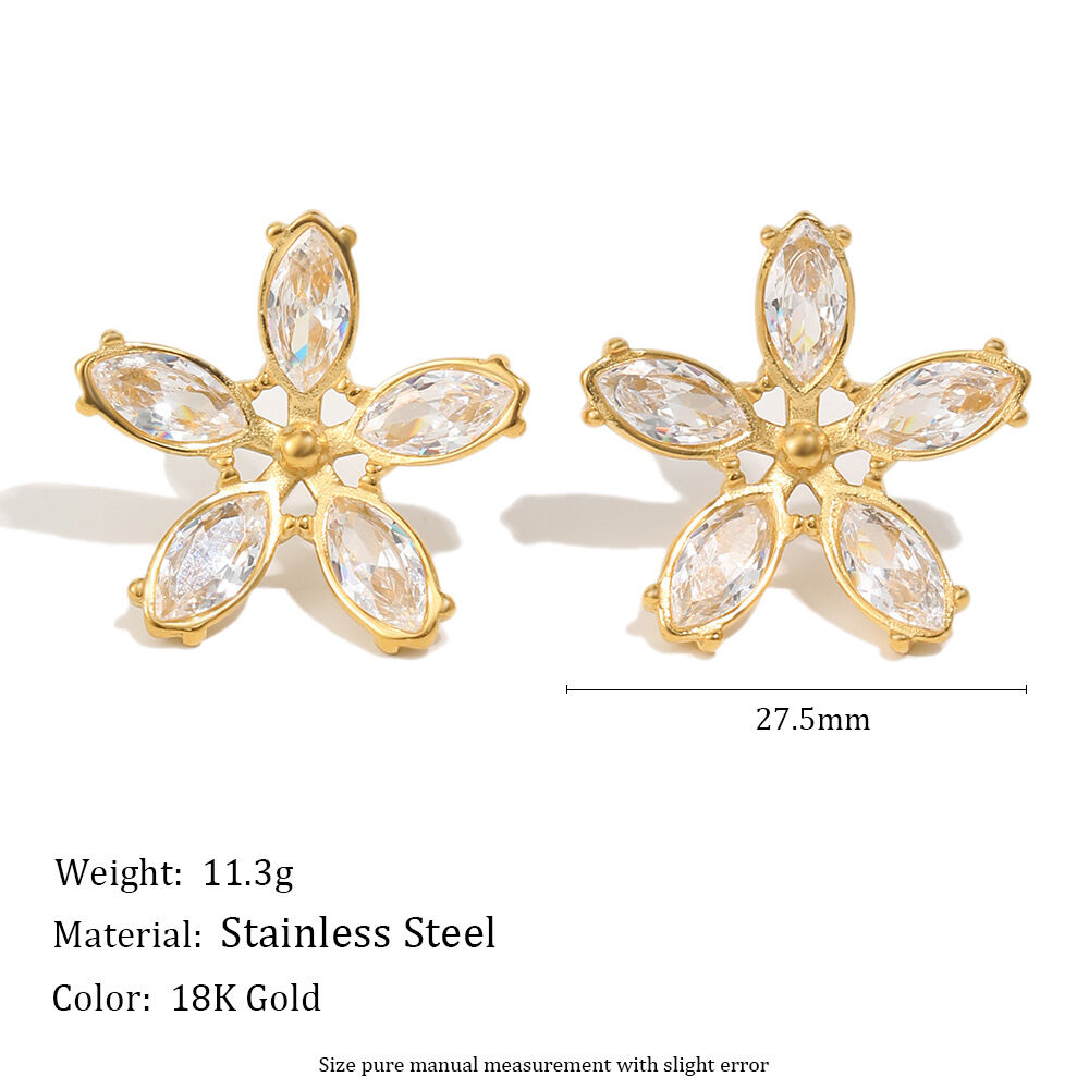 Süße Blumen-Ohrstecker aus Edelstahl, wasserdicht, goldfarben, mit Zirkonia h5Bild2