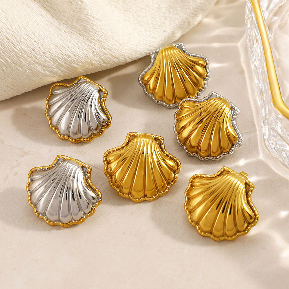 Simple Shell Stainless Steel Waterproof Gold Color Women's Stud Earrings Picture2