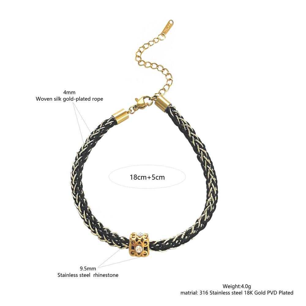 Classic Retro Letter Beads Stainless Steel Waterproof Gold Color Women's Charm Bracelets