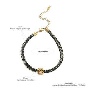 Classic Retro Letter Beads Stainless Steel Waterproof Gold Color Women's Charm Bracelets h5