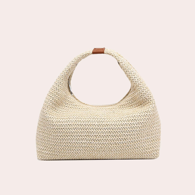 Bolso de mano de mujer de paja tejida de color liso estilo parisino chic