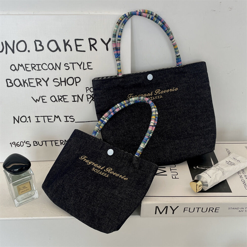 Denim Fabric Embroidered Letter Tote Bags Picture5