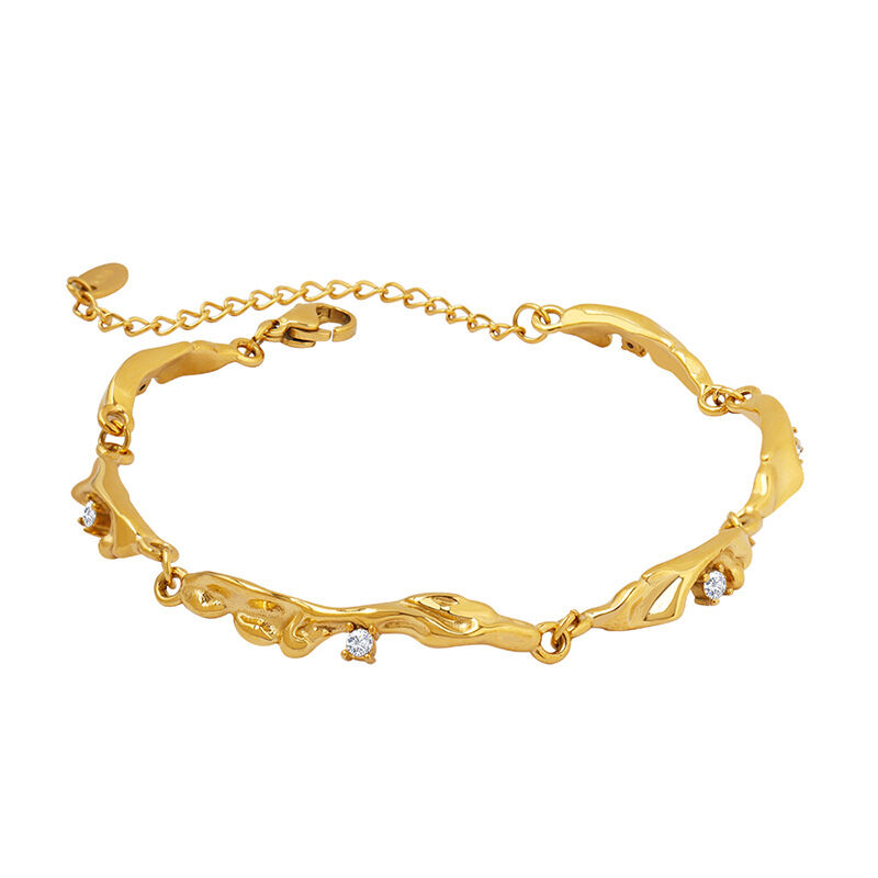 Retro-Armbänder für Damen mit unregelmäßiger Form, aus wasserdichtem Edelstahl in Goldfarbe und Zirkonia