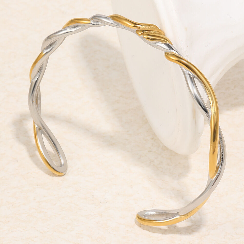 Simple Twist Stainless Steel Waterproof MixedColor Women's Cuff Bracelets Picture6