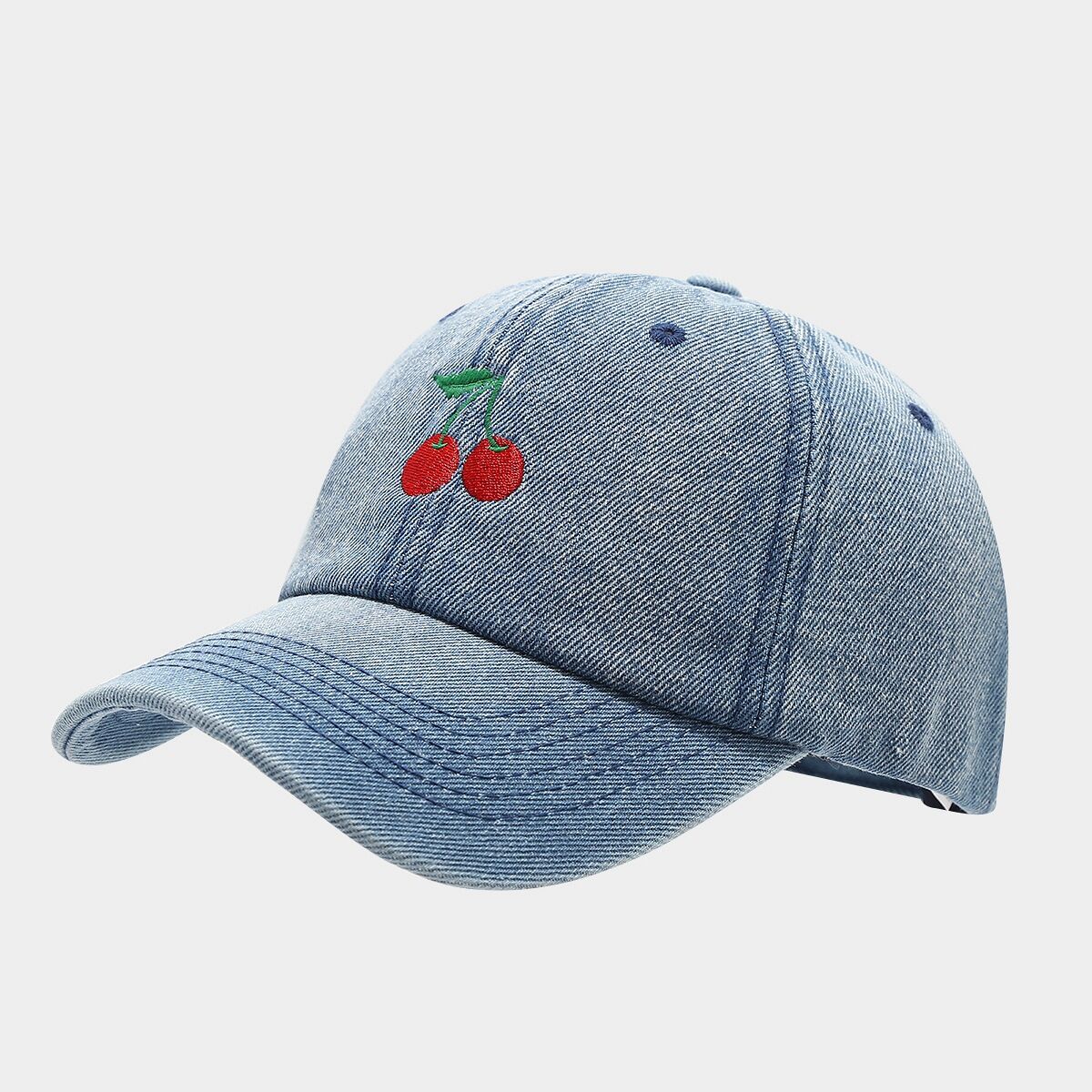 Sweet Cherry Embroidery Denim Fabric Women's Baseball Cap h5 Picture3