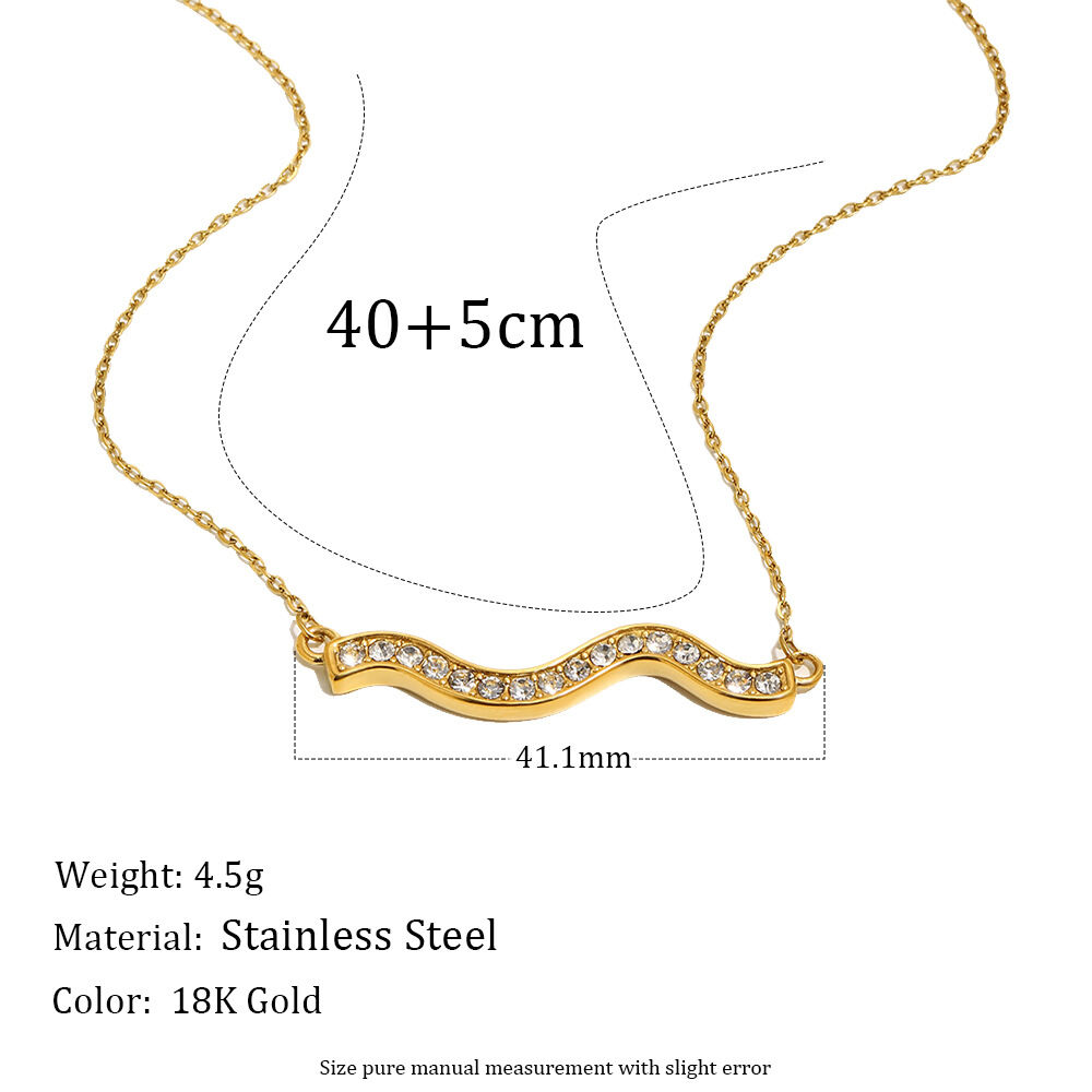Einfache, wellenförmige, wasserdichte Damen-Halskette mit Anhänger aus Edelstahl in Goldfarbe und Strass h5 Bild2