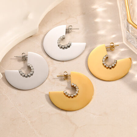 Luxe serie effen roestvrijstalen waterdichte oorbellen met goudkleurige strass steentjes voor dames