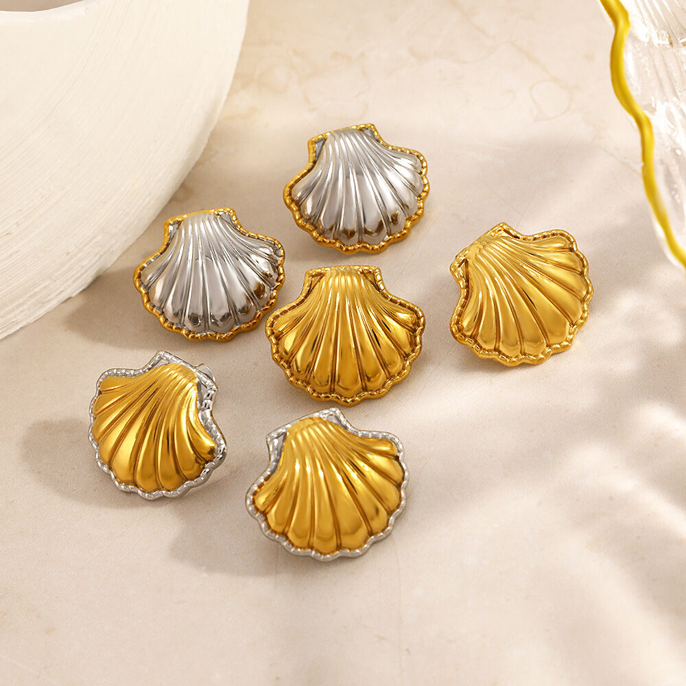 Simple Shell Stainless Steel Waterproof Gold Color Women's Stud Earrings