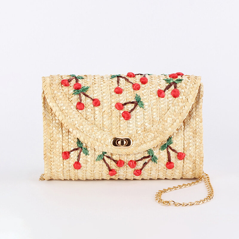 Vacation Style Woven Cherry Straw Women's Square Bag