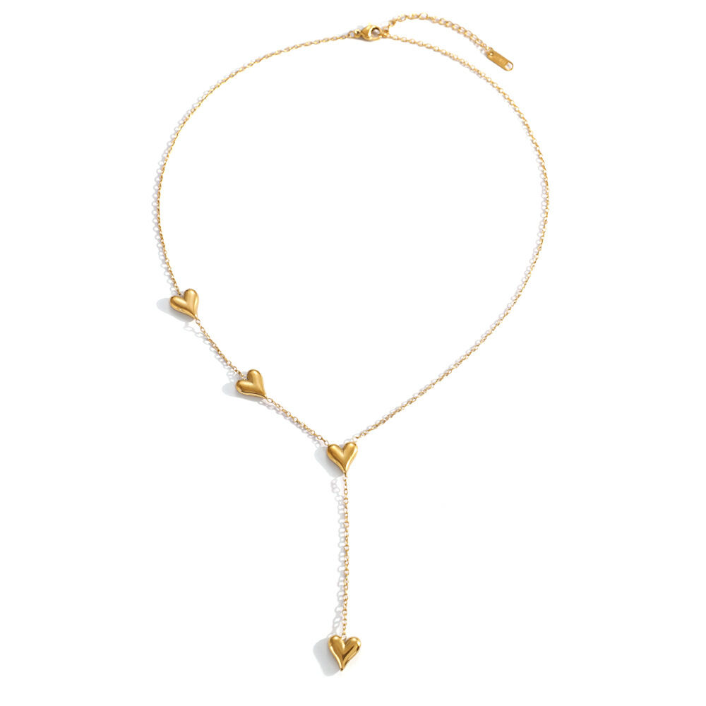 Simple Heart Stainless Steel Waterproof Gold Color Women's Pendant Necklaces