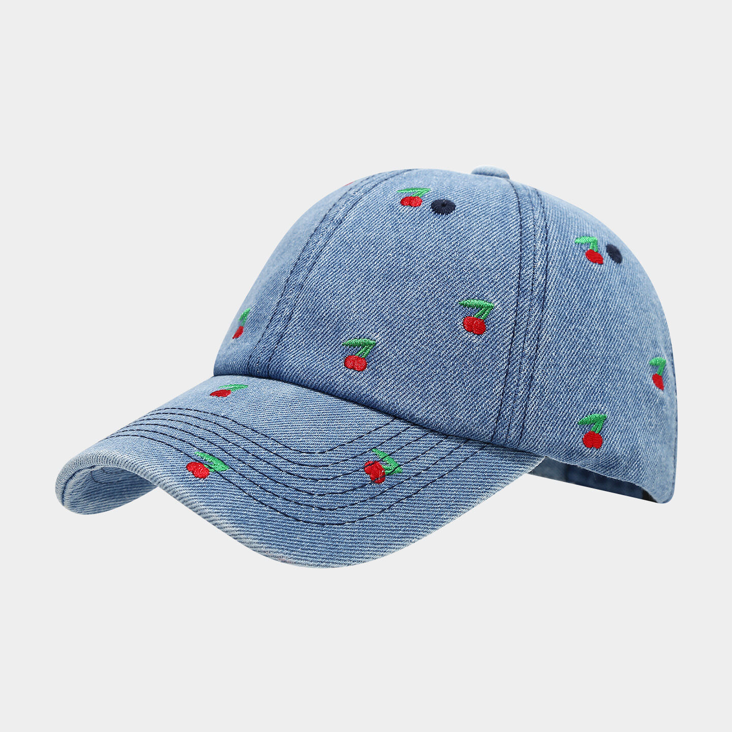 Sweet Cherry Embroidery Denim Fabric Women's Baseball Cap h5 Picture3