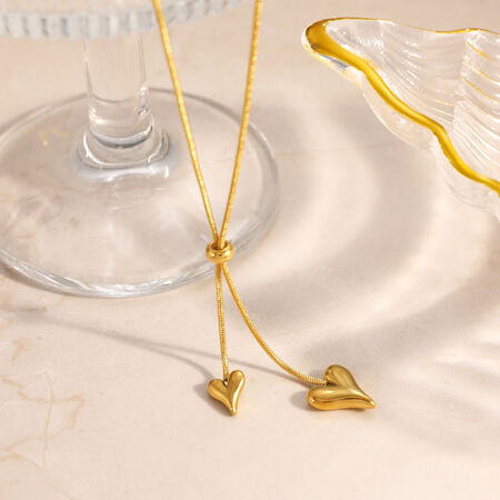 Simple Heart Stainless Steel Waterproof Gold Color Women's Necklaces Sets