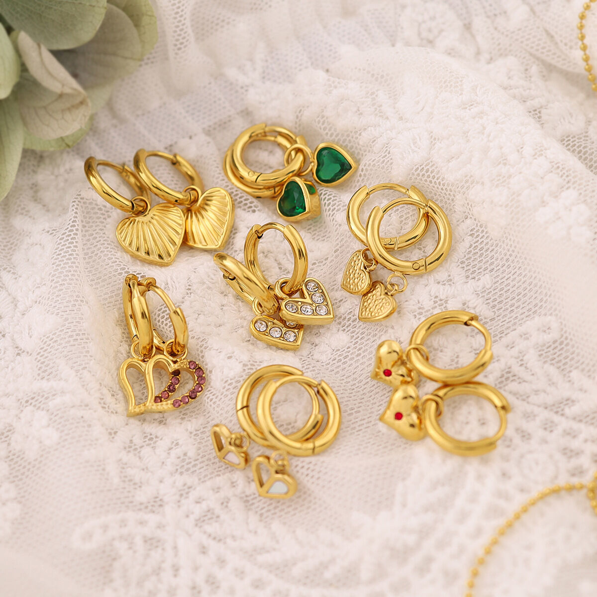 Simple Heart Stainless Steel Waterproof Gold Color Rhinestone Women's Drop Earrings Picture3