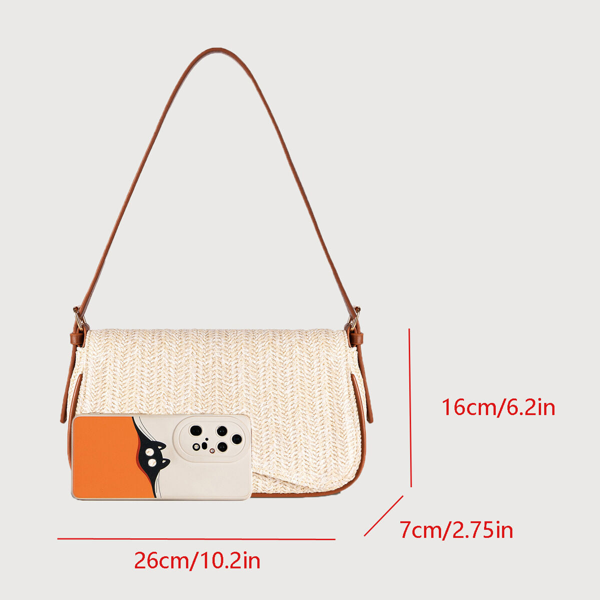 Causal Style Woven Solid Color Straw Women's Saddle Bag h5Picture5