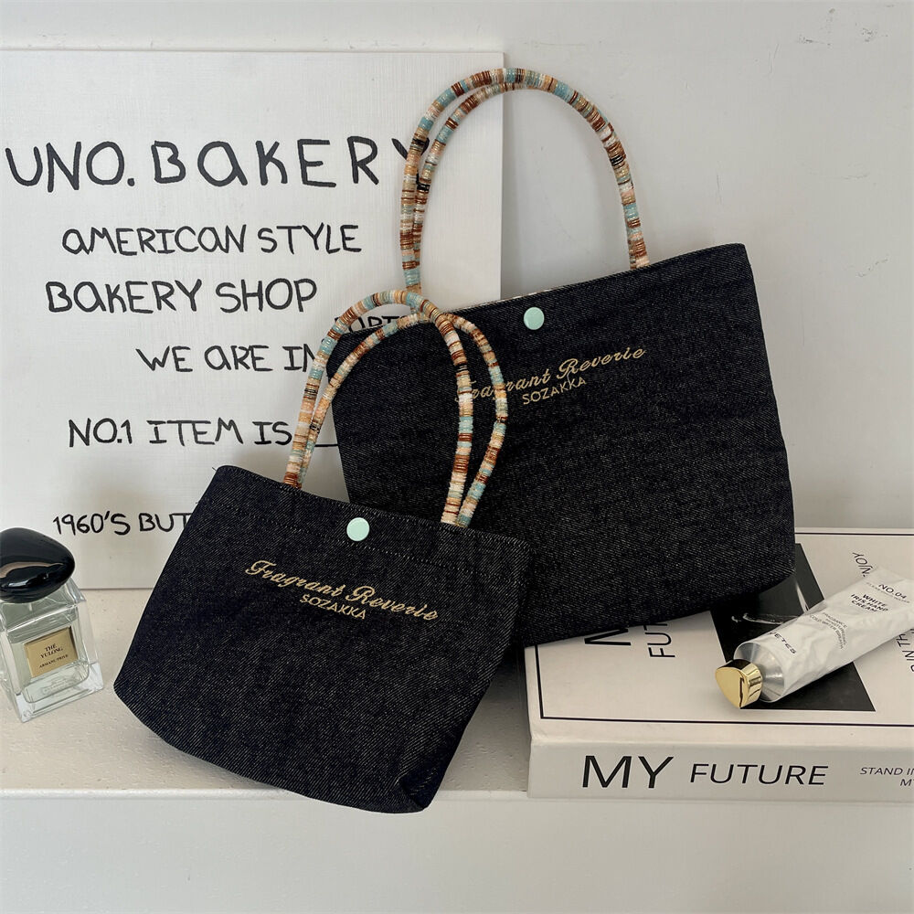 Denim Fabric Embroidered Letter Tote Bags Picture7
