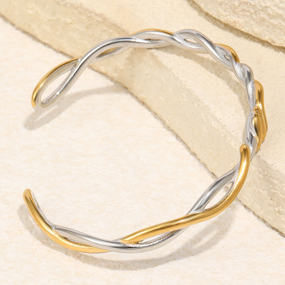 Simple Twist Stainless Steel Waterproof MixedColor Women's Cuff Bracelets Picture5