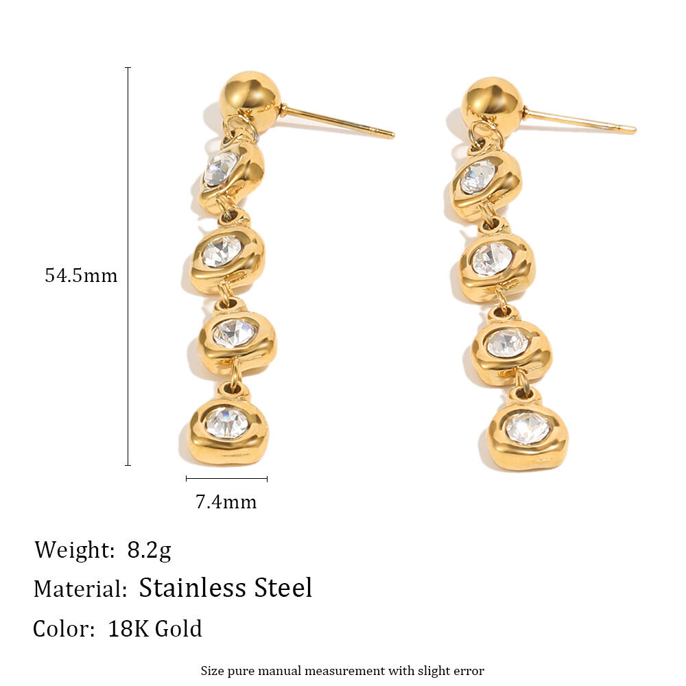 Luxuriöse, elegante Quasten-Ohrhänger aus Edelstahl in Goldfarbe mit Zirkonia für Damen h5 Bild2
