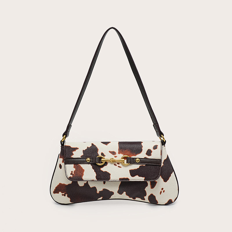 Streetwear Baguette Tas met Koeienprint, PU Schoudertas voor Dames