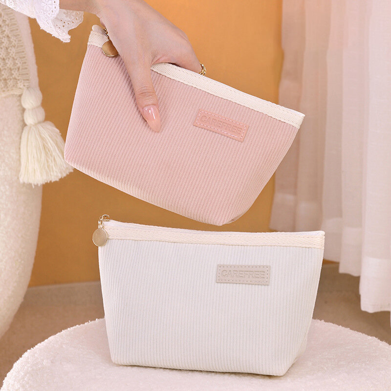 Simple Solid Color Corduroy Women's Makeup Bags