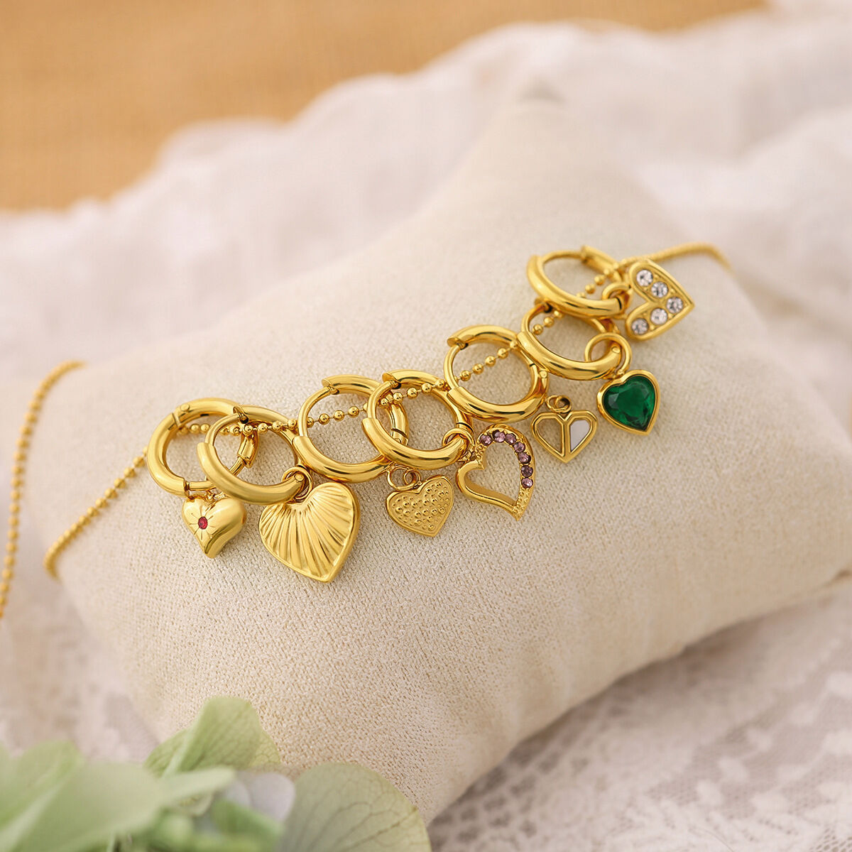 Simple Heart Stainless Steel Waterproof Gold Color Rhinestone Women's Drop Earrings Picture4