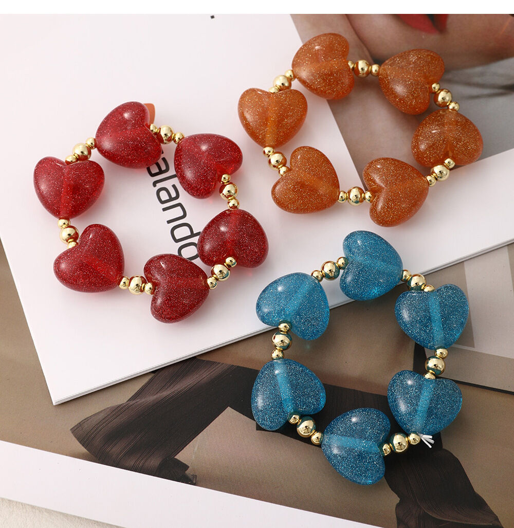 Sweet Resin Heart-shaped Copper Beads Bracelet h5 Picture3