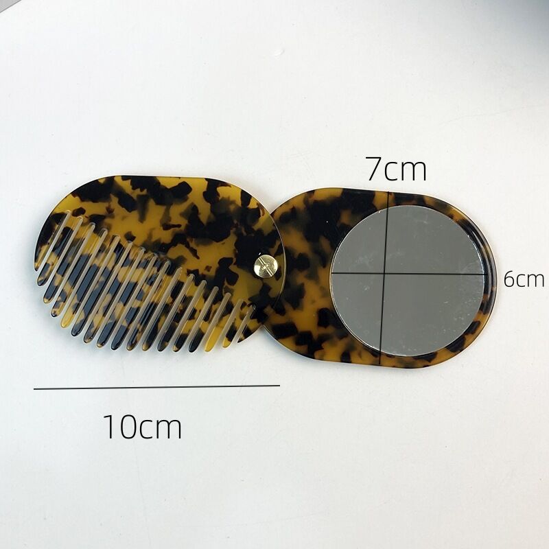 Vintage Colorful Round Shape Acetate Multifunctional Makeup Mirror Comb Picture3