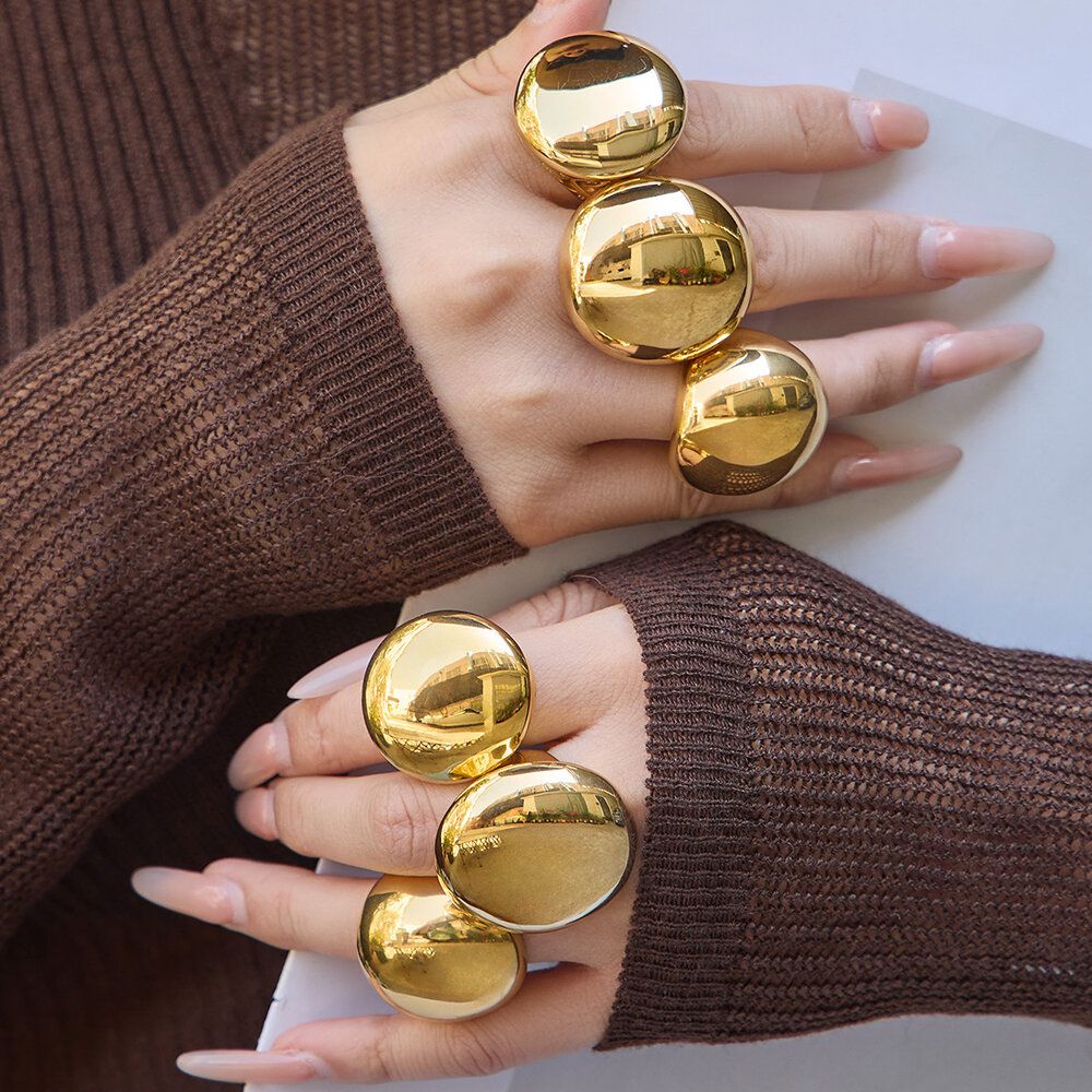 Simple Ball Stainless Steel Waterproof Gold Color Statement Rings