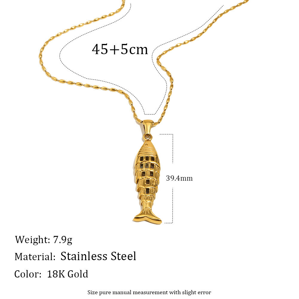 Simple Fish Stainless Steel Waterproof Gold Color Women's Pendant Necklaces h5 Picture2