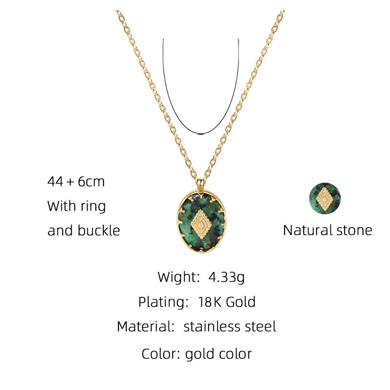 Einfache, wasserdichte Damen-Halskette mit Anhänger aus Edelstahl in Goldfarbe und Naturstein h5 Bild2