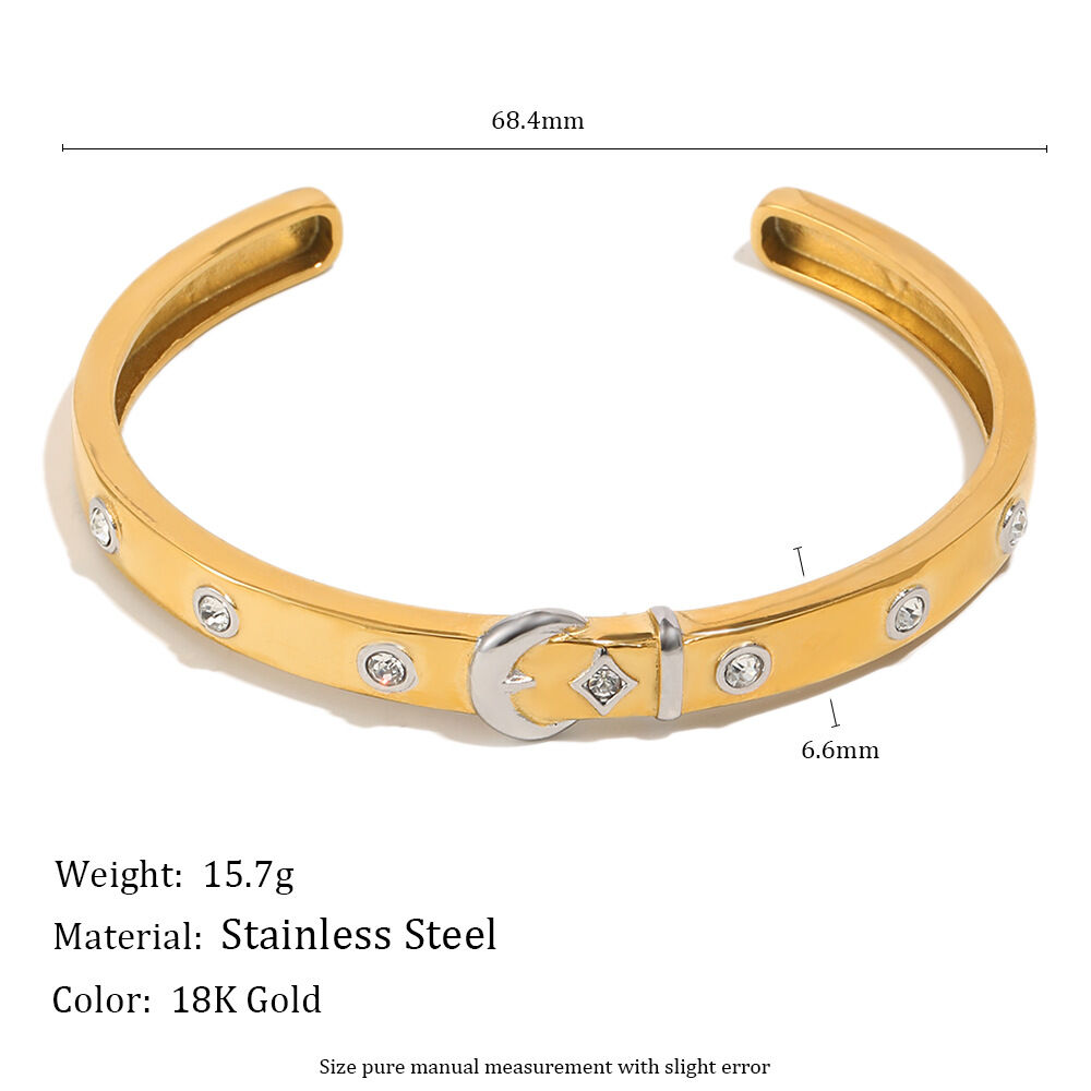 Simple Moon Stainless Steel Waterproof Gold Color Zircon Women's Cuff Bracelets h5 Picture2